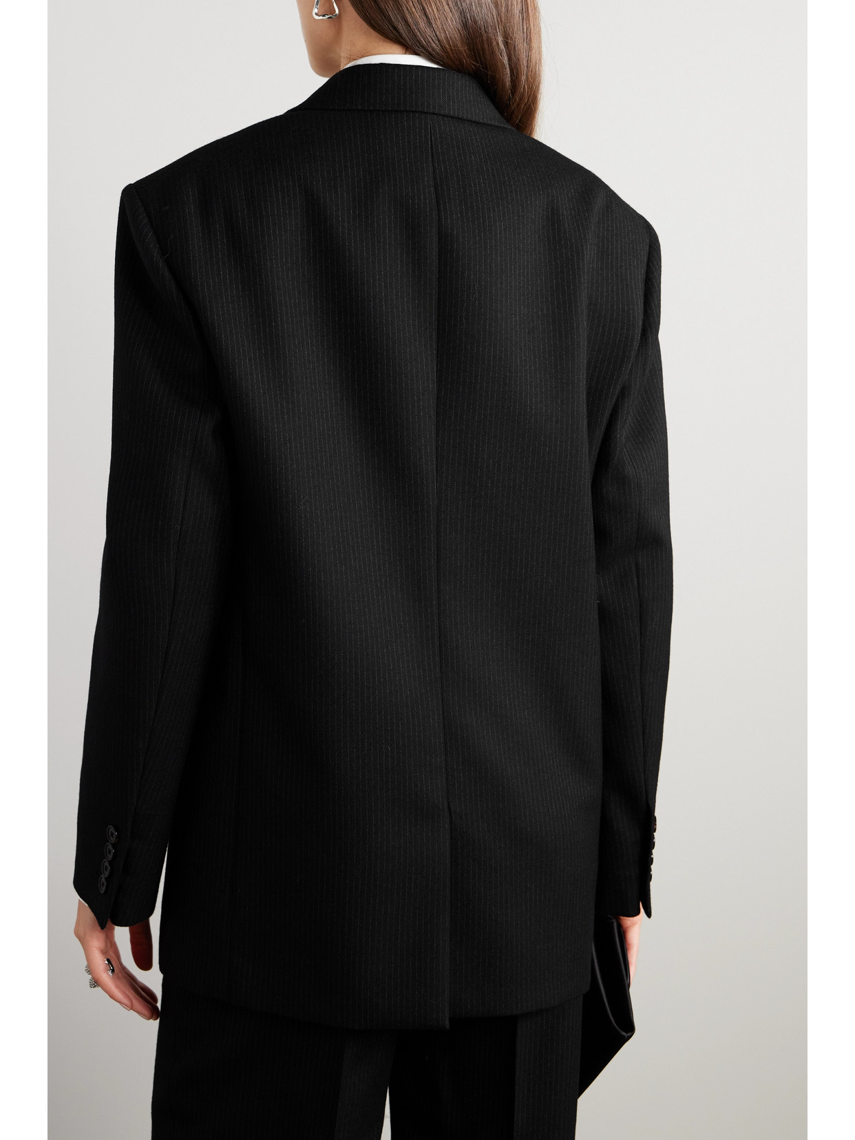 The Row Wilsonia Double-breasted Pinstriped Wool Blazer In Black