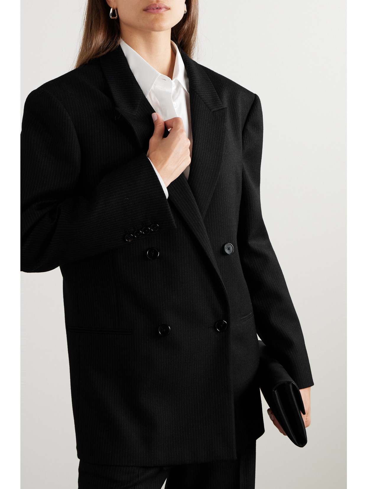 The Row Wilsonia Double-breasted Pinstriped Wool Blazer In Black