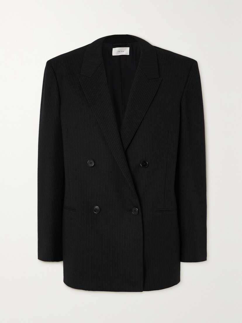 The Row Wilsonia Double-breasted Pinstriped Wool Blazer