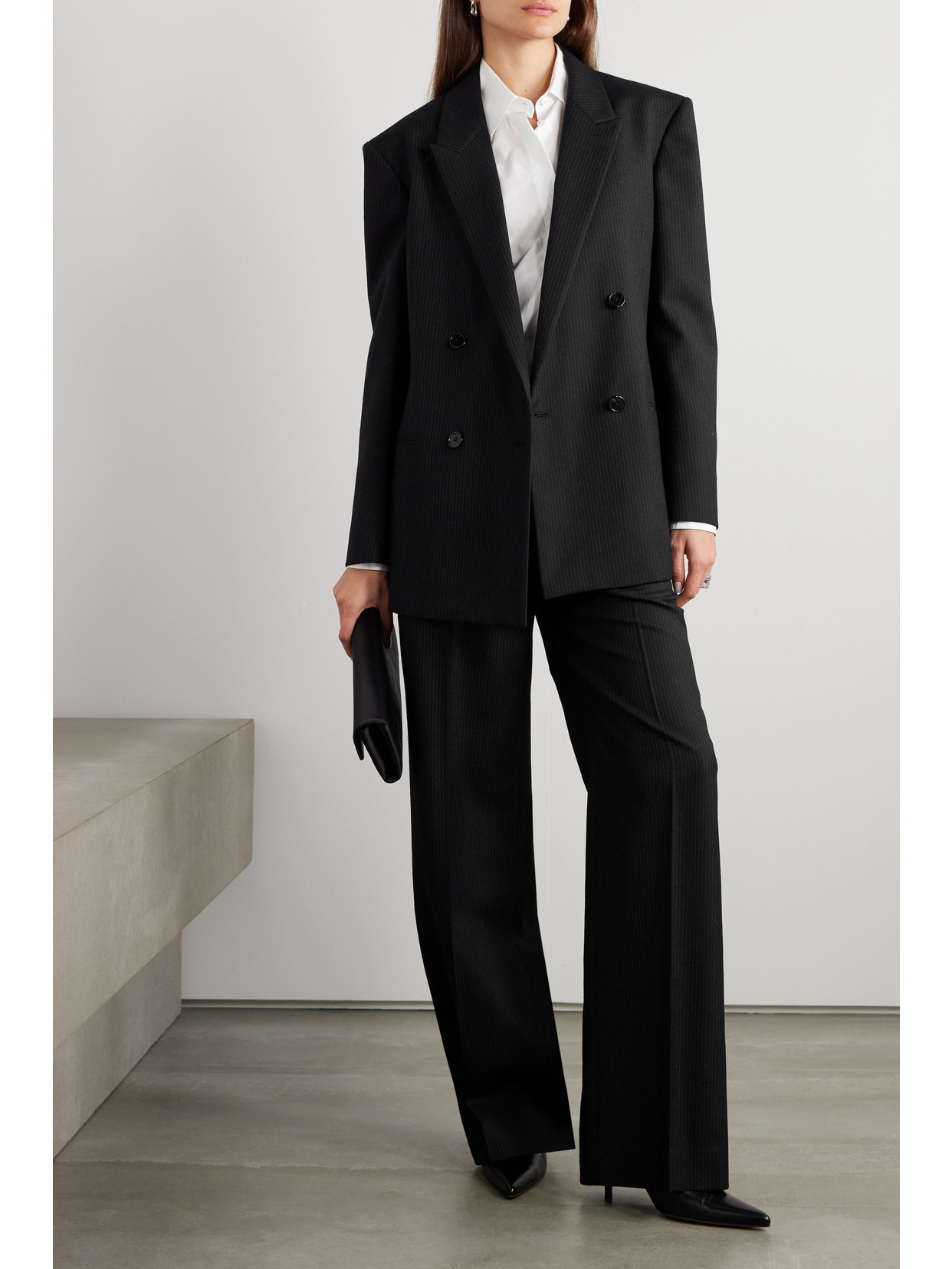 The Row Wilsonia Double-breasted Pinstriped Wool Blazer In Black