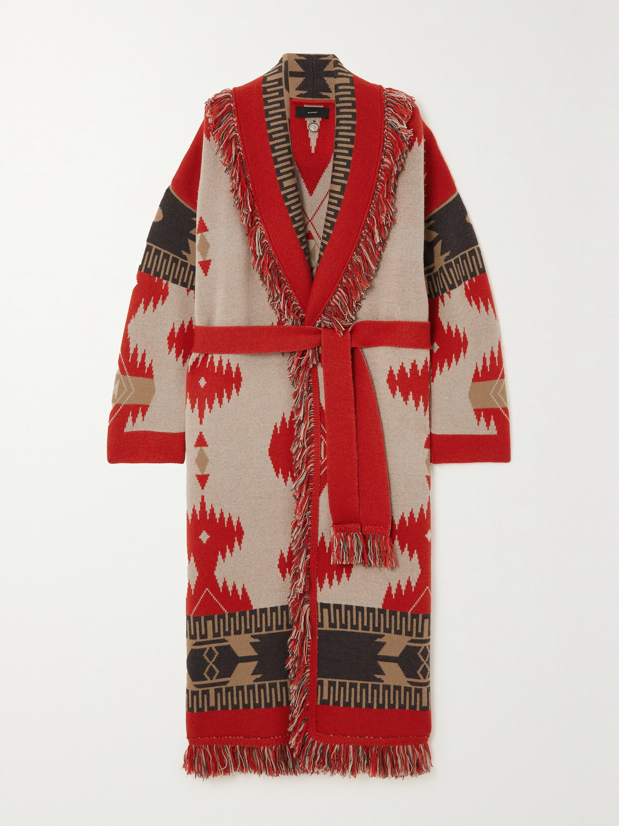 Alanui - Icon Belted Fringed Cashmere-jacquard Coat - Red