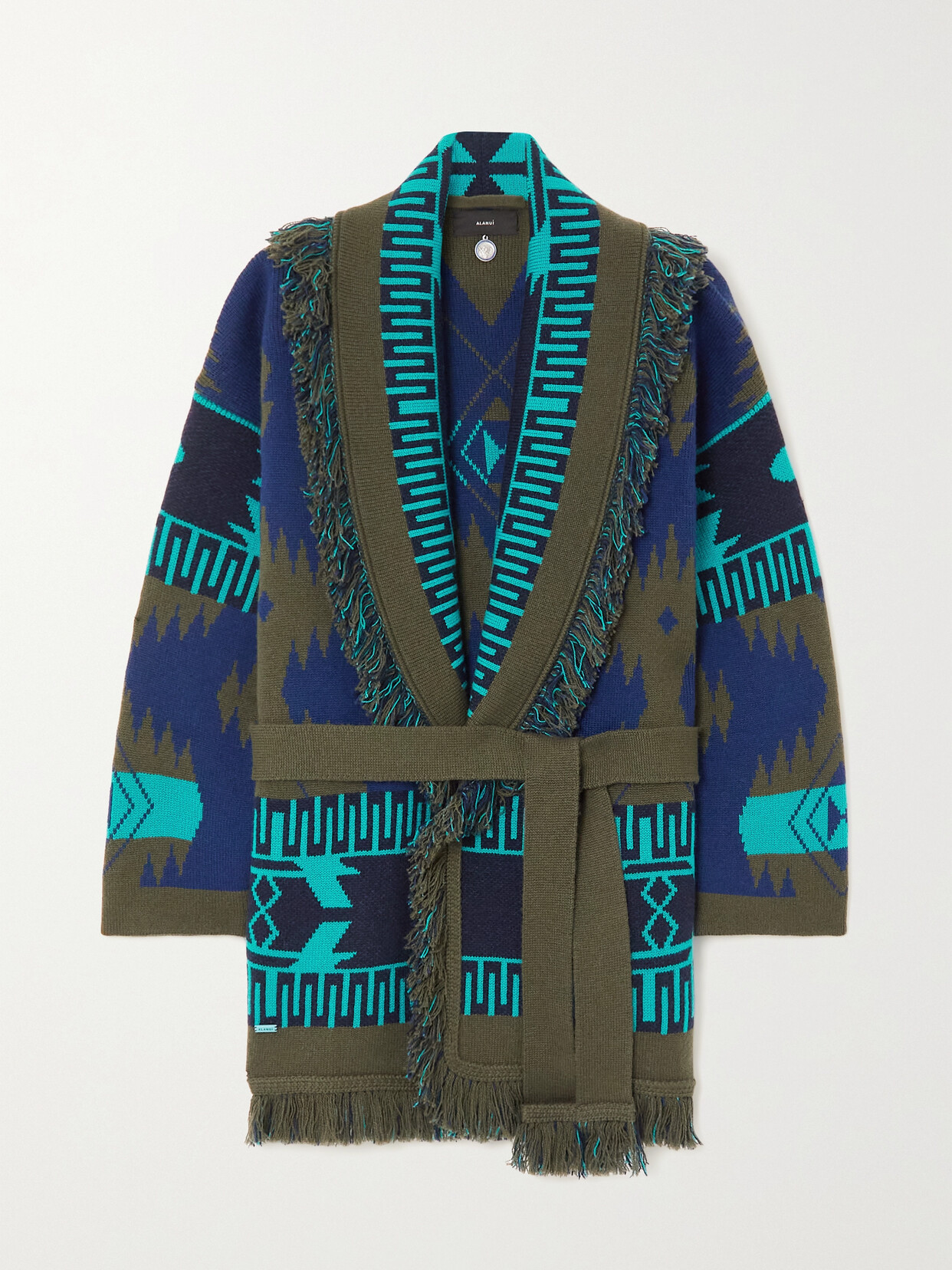 Alanui - Icon Belted Fringed Cashmere-jacquard Cardigan - Blue