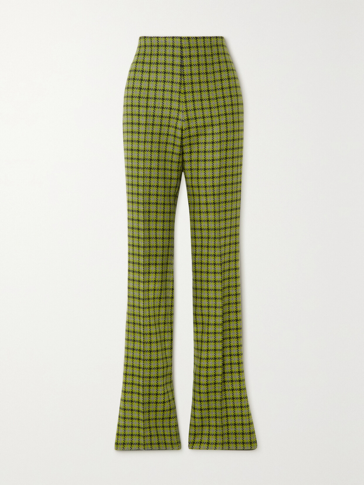 Emilia Wickstead Avalon Houndstooth Wool-blend Bootcut Pants - Green
