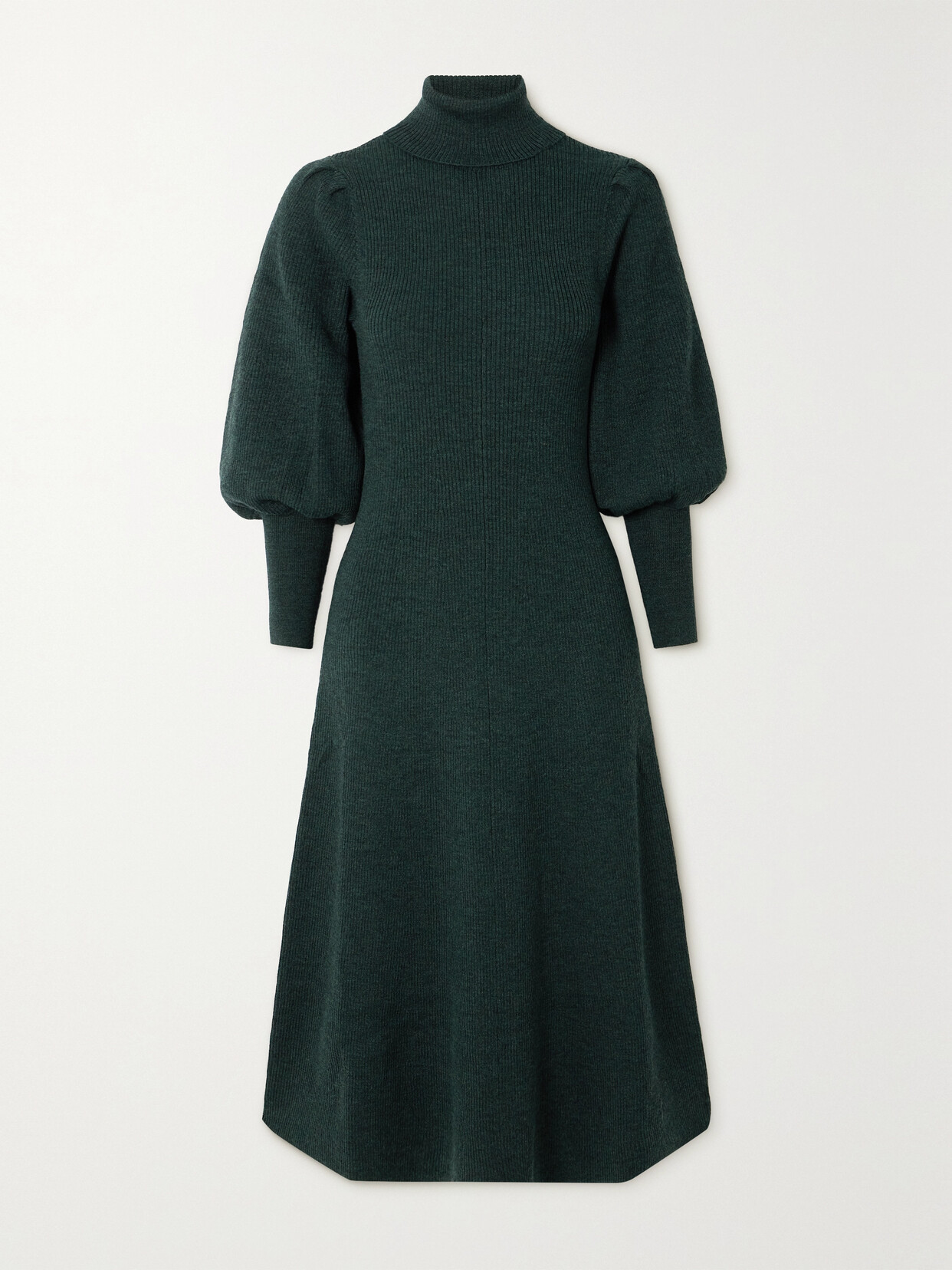 Cefinn - Eva Ribbed Merino Wool-blend Turtleneck Midi Dress - Green