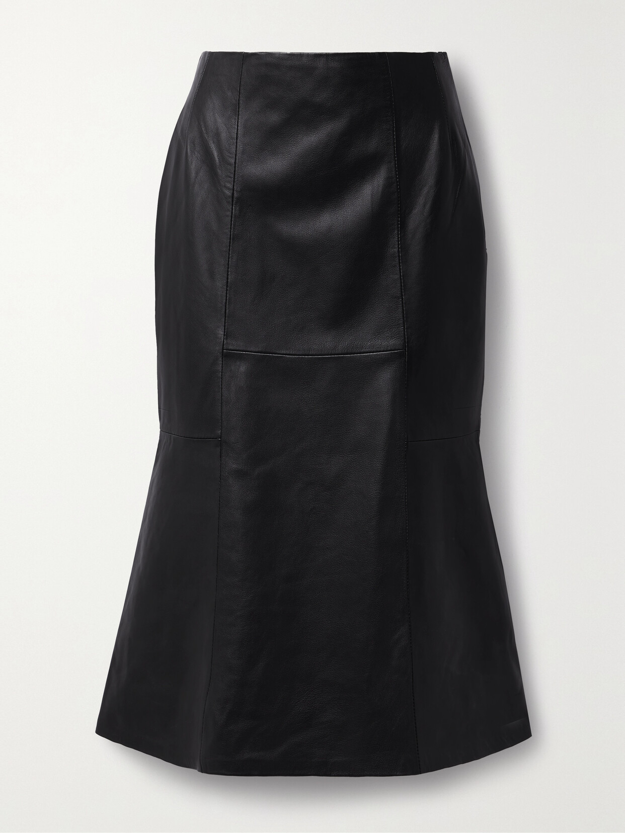 Cefinn Lucille Fluted-hem Leather Midi Skirt In Black