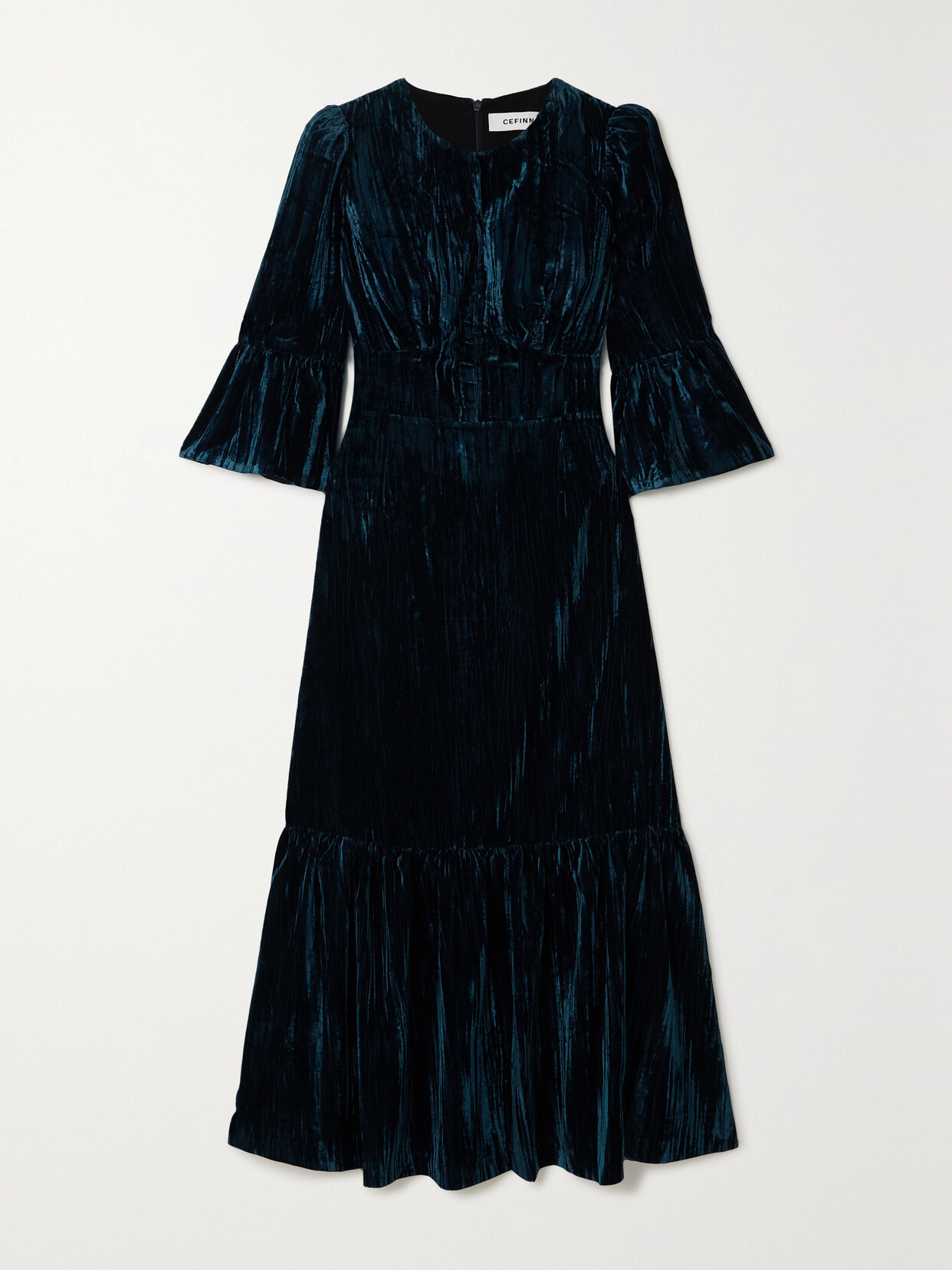 Cefinn - Daphne Tiered Plissé-velvet Midi Dress - Blue