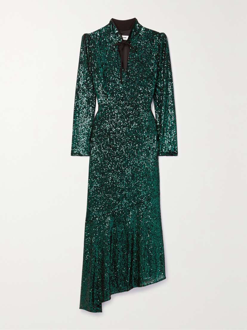 Cefinn Jacquetta Asymmetric Cutout Sequined Tulle Midi Dress - UK 6