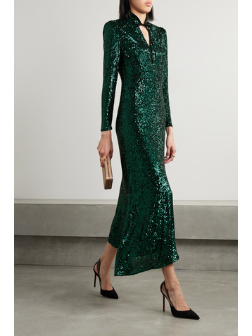 Cefinn Jacquetta asymmetric cutout sequined tulle midi dress