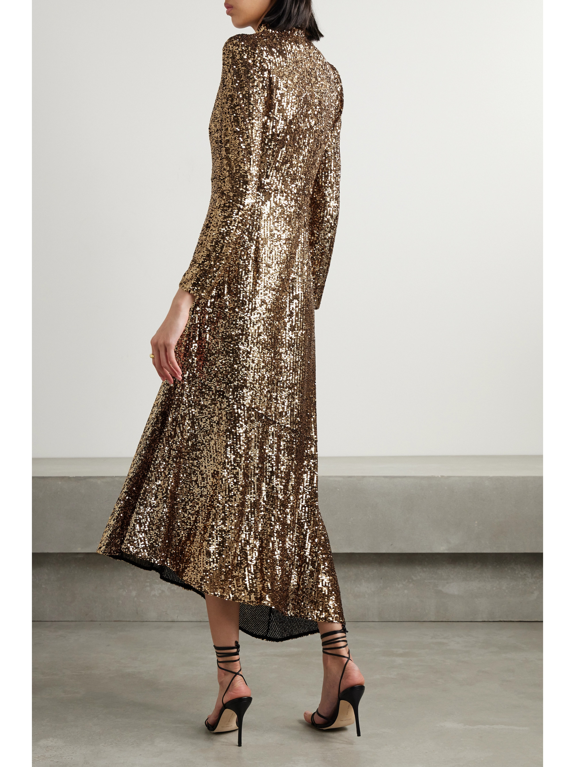 Cefinn Jacquetta asymmetric cutout sequined tulle midi dress thumbnail