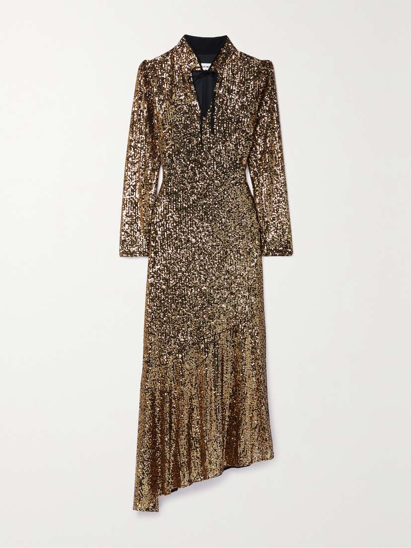 Cefinn Jacquetta Asymmetric Cutout Sequined Tulle Midi Dress - UK 16