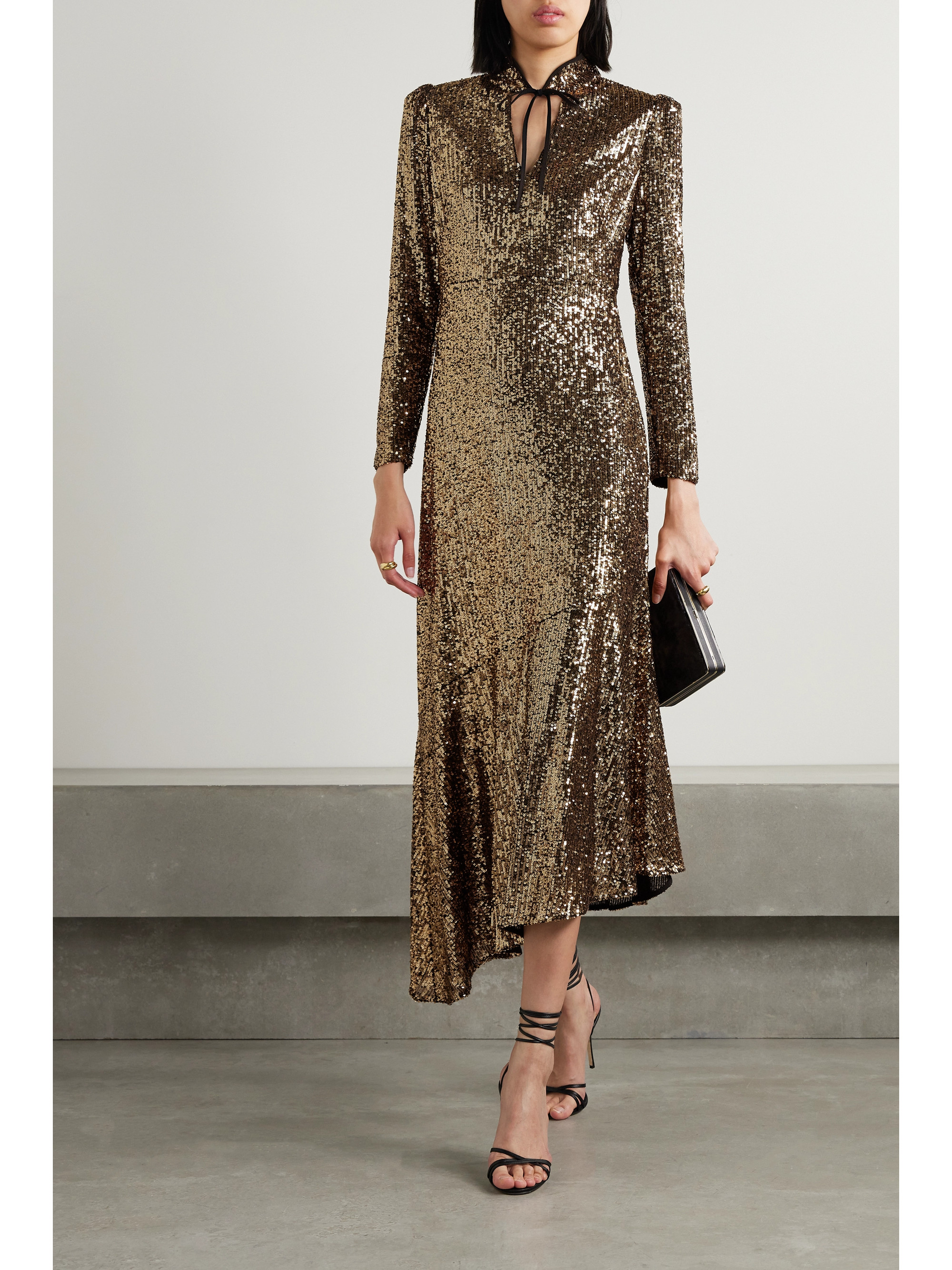 Cefinn Jacquetta asymmetric cutout sequined tulle midi dress