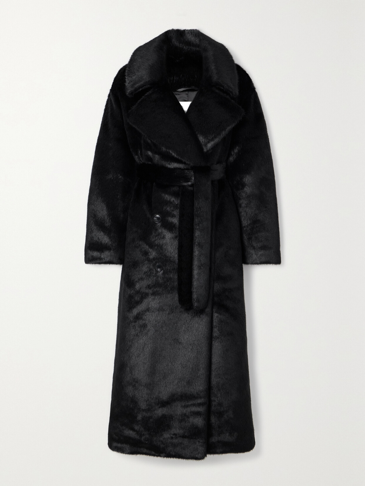 The Frankie Shop - Joni Belted Double-breasted Faux Fur Coat - Black