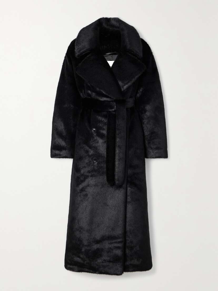 The Frankie Shop Joni Belted Double-breasted Faux Fur Coat