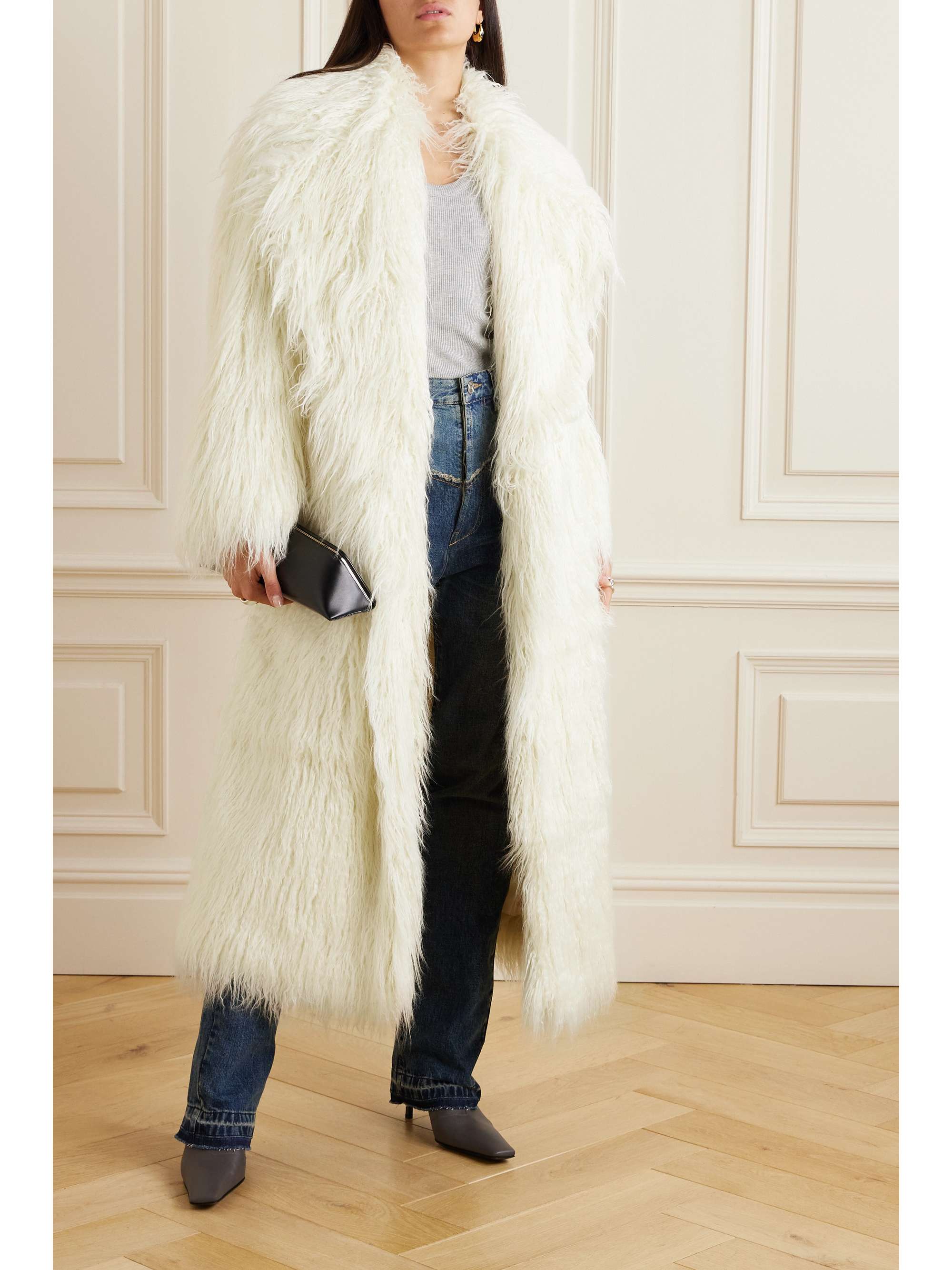 Nicole Long Faux Fur Coat - Off White