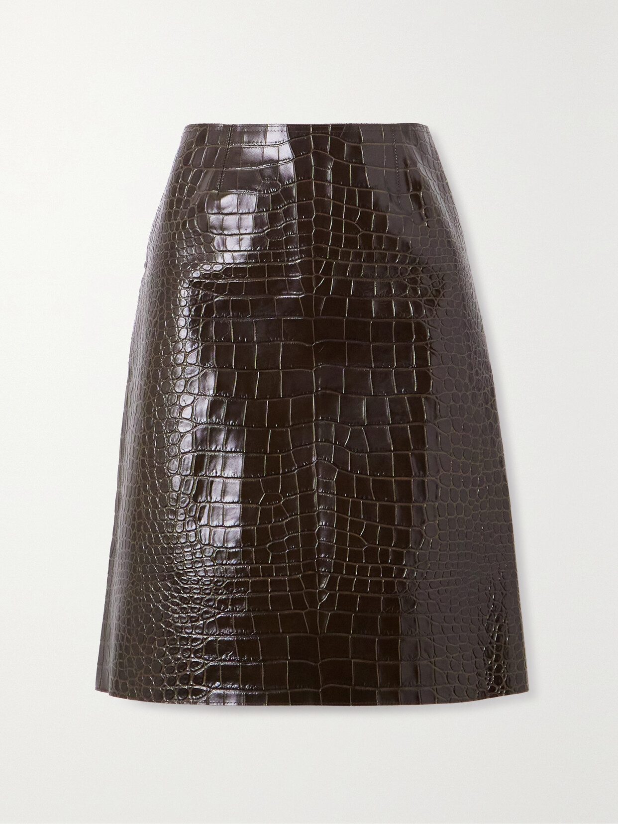 16ARLINGTON - Wile Glossed Croc-effect Leather Midi Skirt - Brown