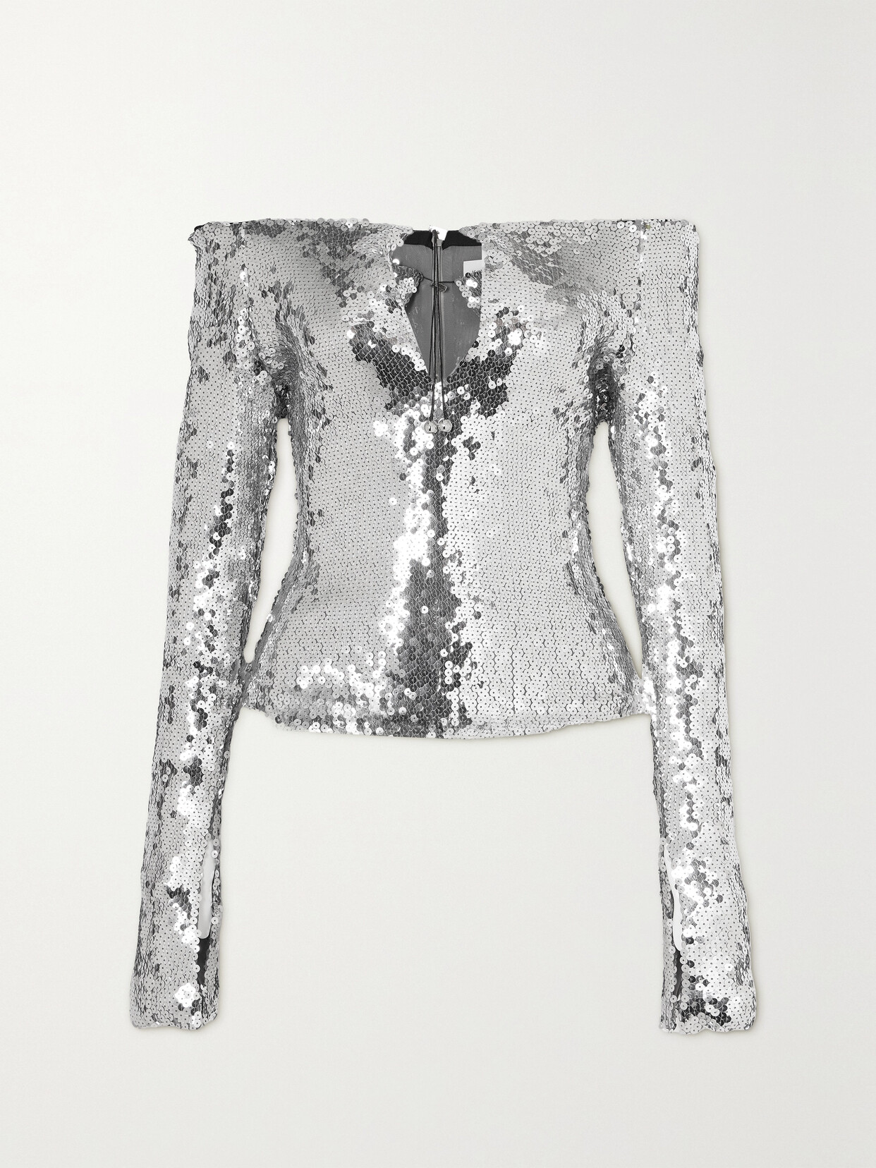 16ARLINGTON - Solare Off-the-shoulder Cutout Sequined Stretch-tulle Top - Silver