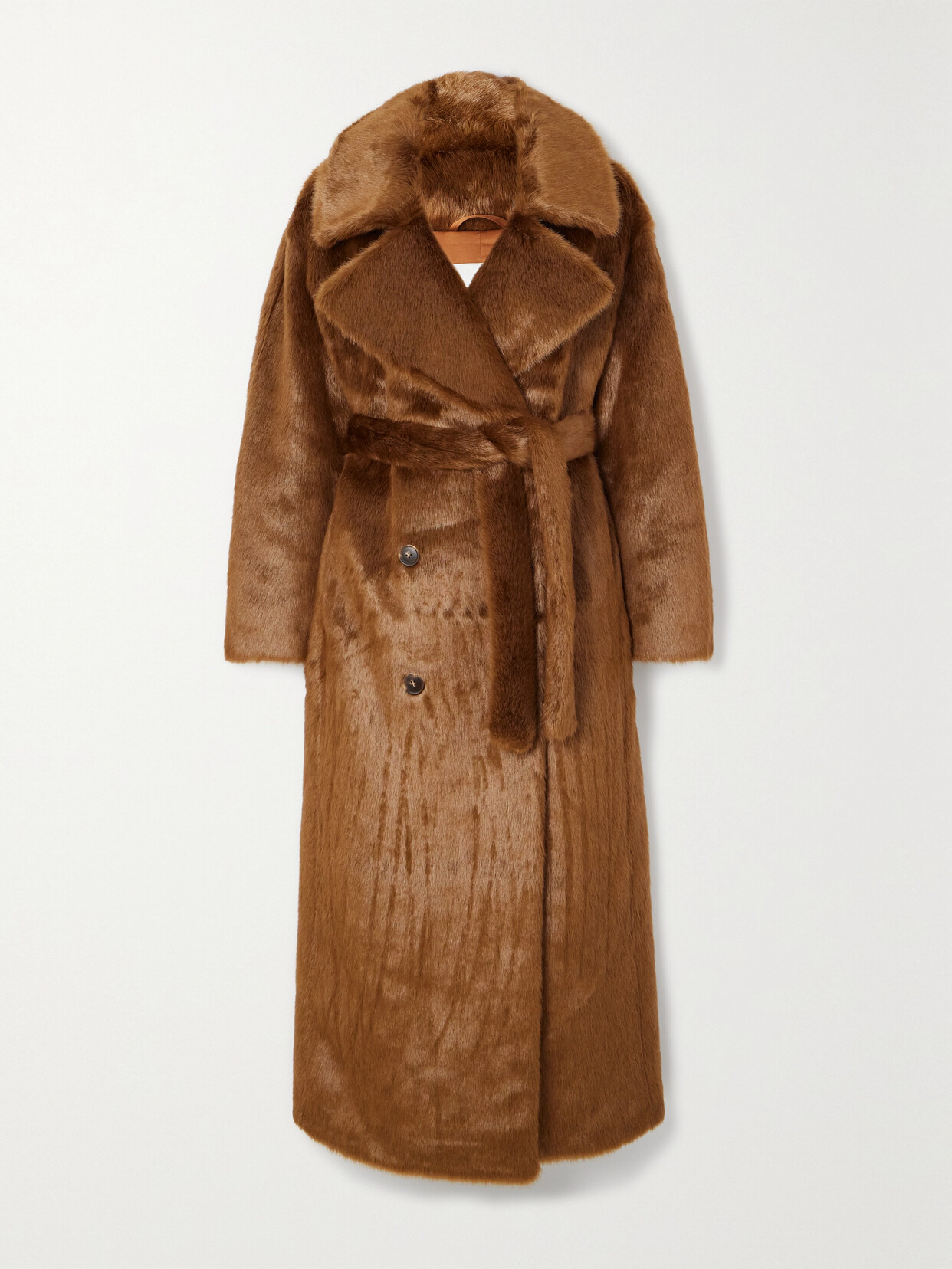 The Frankie Shop - Joni Belted Double-breasted Faux Fur Coat - Brown