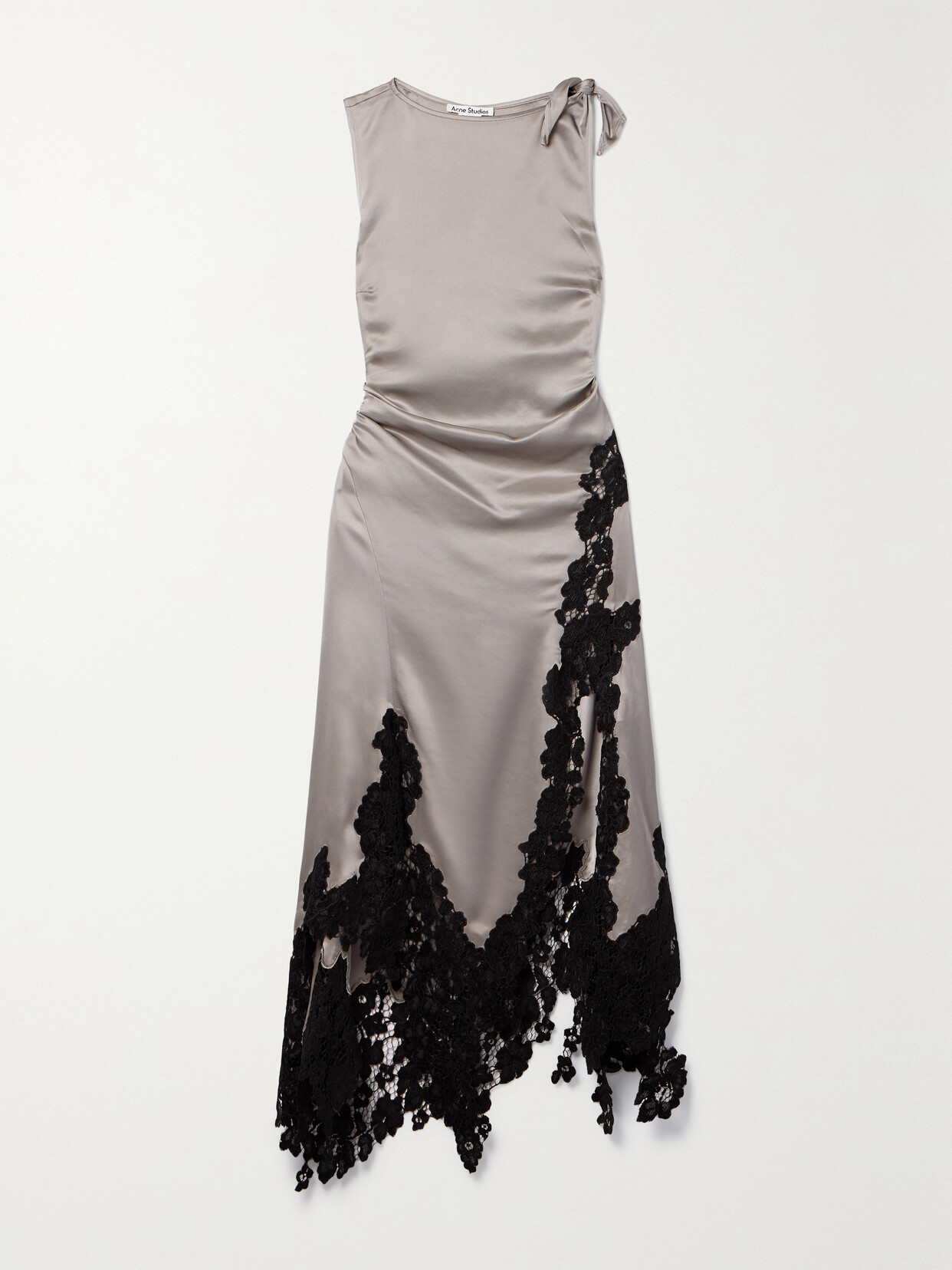 Acne Studios - Asymmetric Corded Lace-trimmed Gathered Satin Dress - Gray