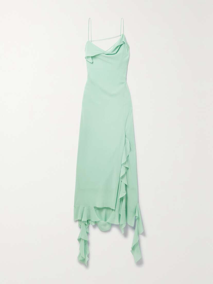 Acne Studios Asymmetric Layered Ruffled Chiffon Midi Dress