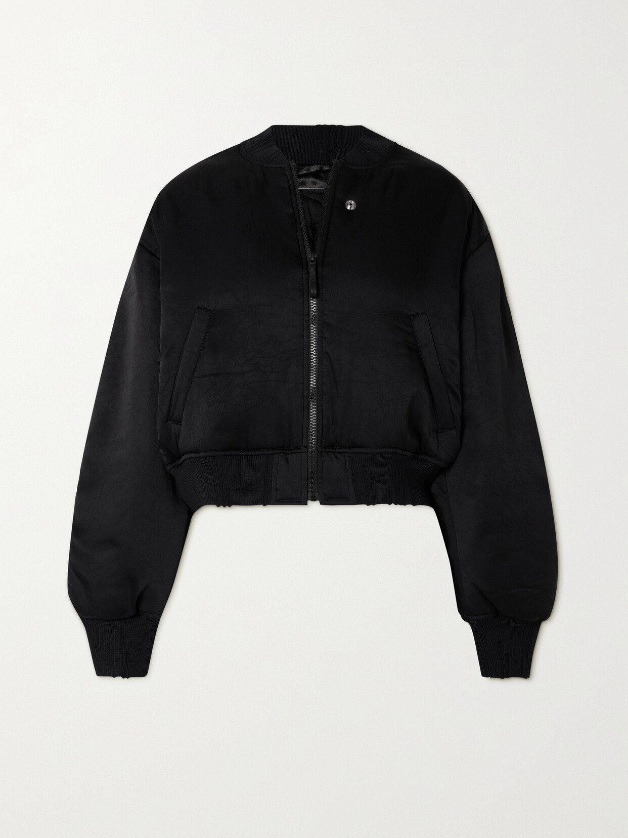 Shop Acne Studios Embroidered Ruched Satin Bomber Jacket In Black