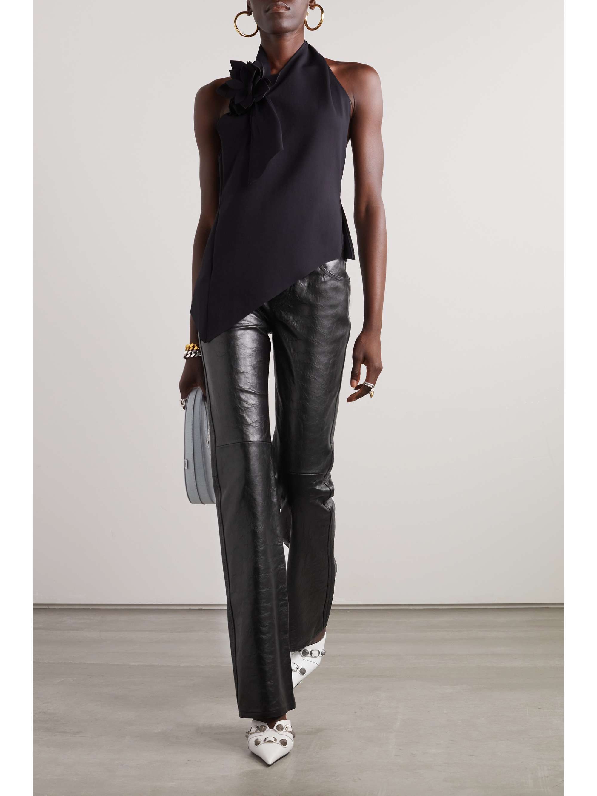 High-rise pleated straight pants in black - Acne Studios