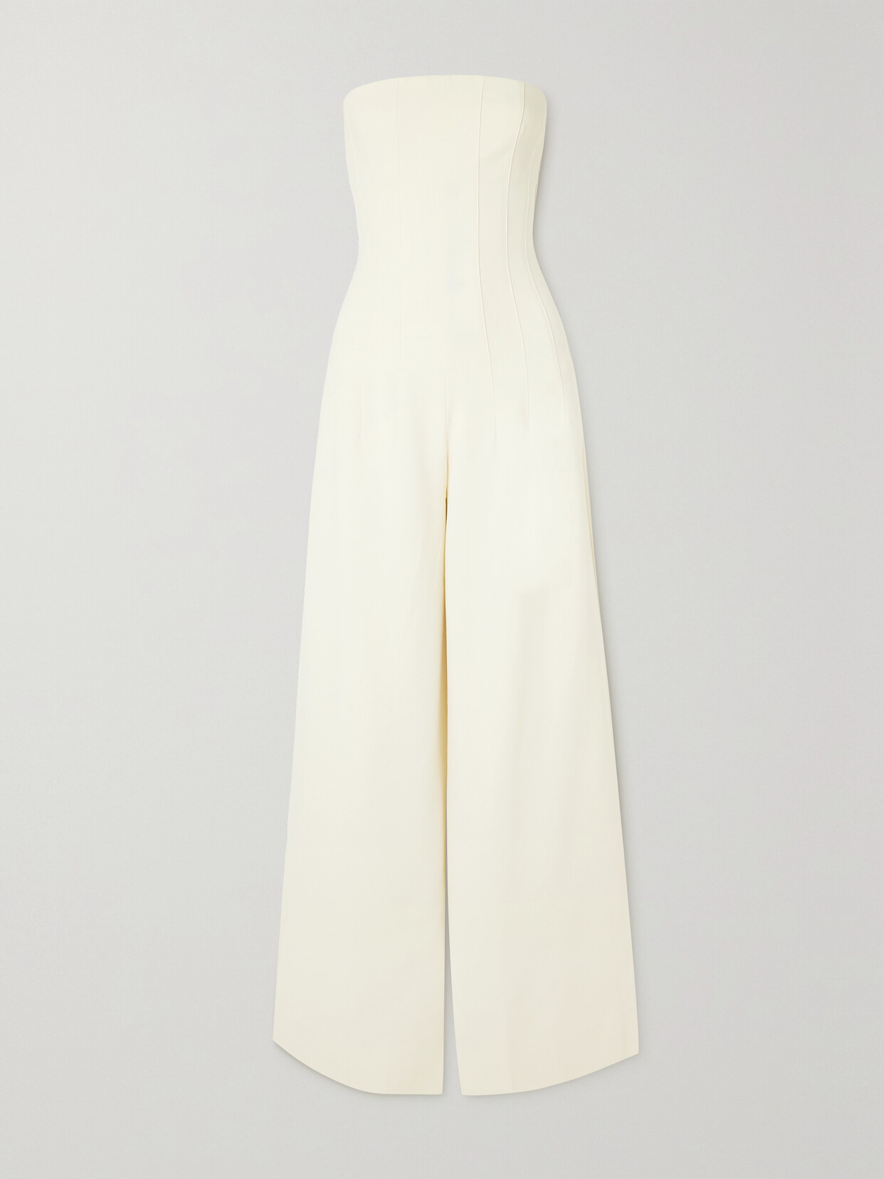 STAUD - Benjamin Strapless Paneled Woven Jumpsuit - White