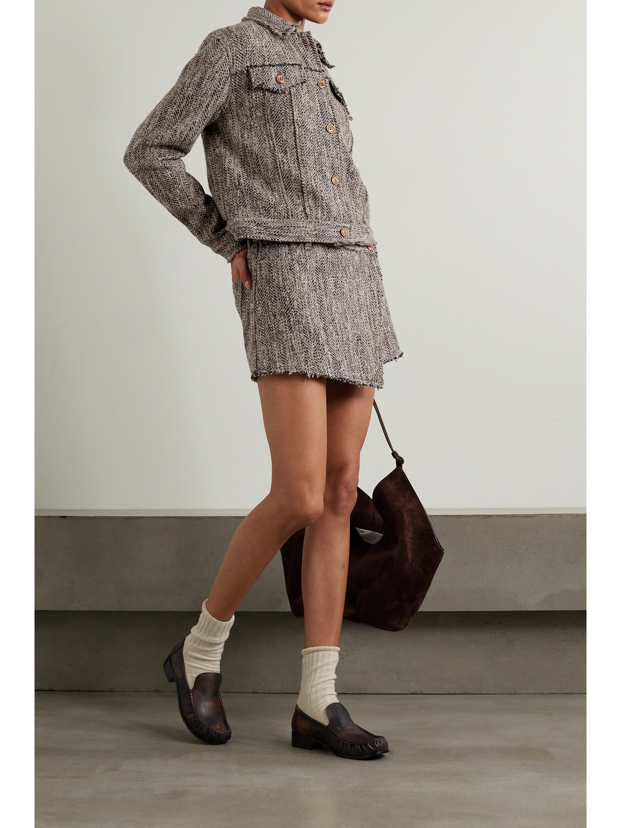 Shop Acne Studios Herringbone Tweed Mini Wrap Skirt In Brown