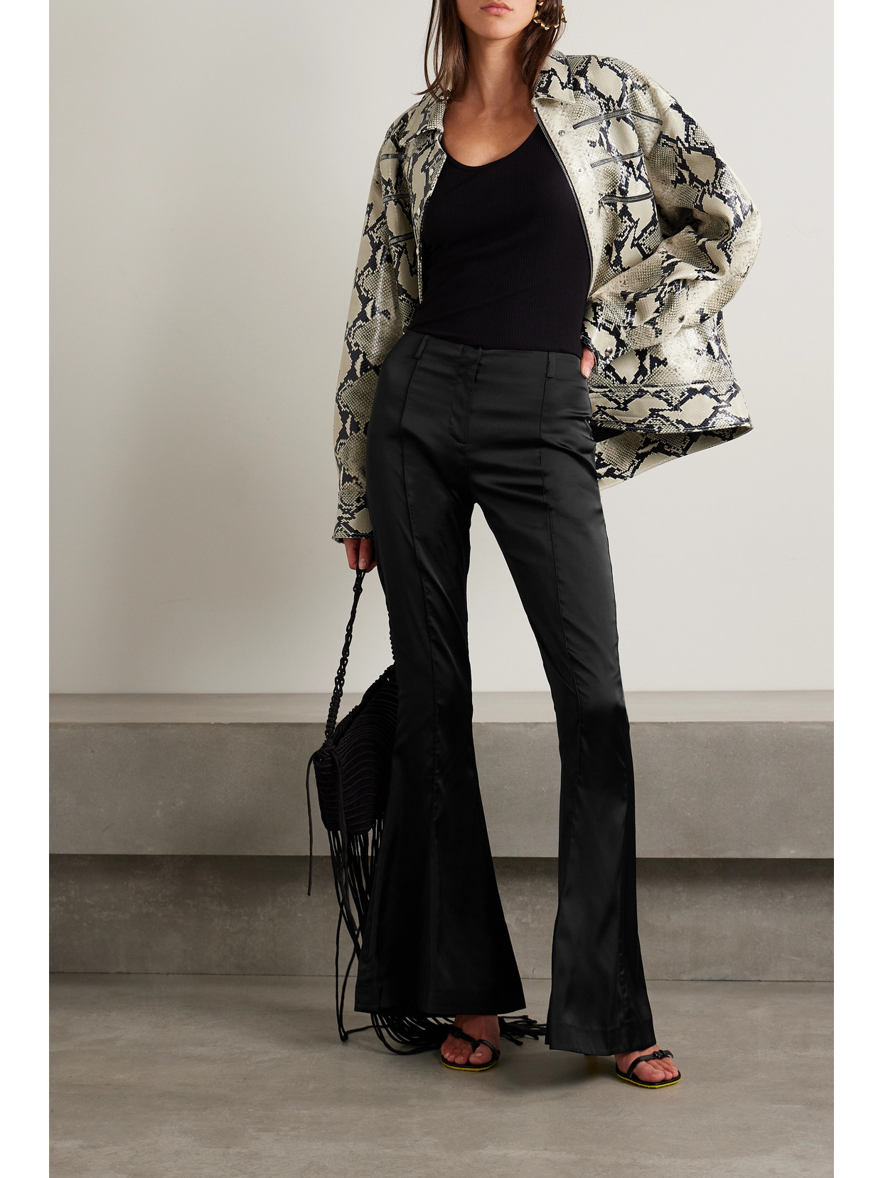 Acne Studios Flared Satin Pants In Black