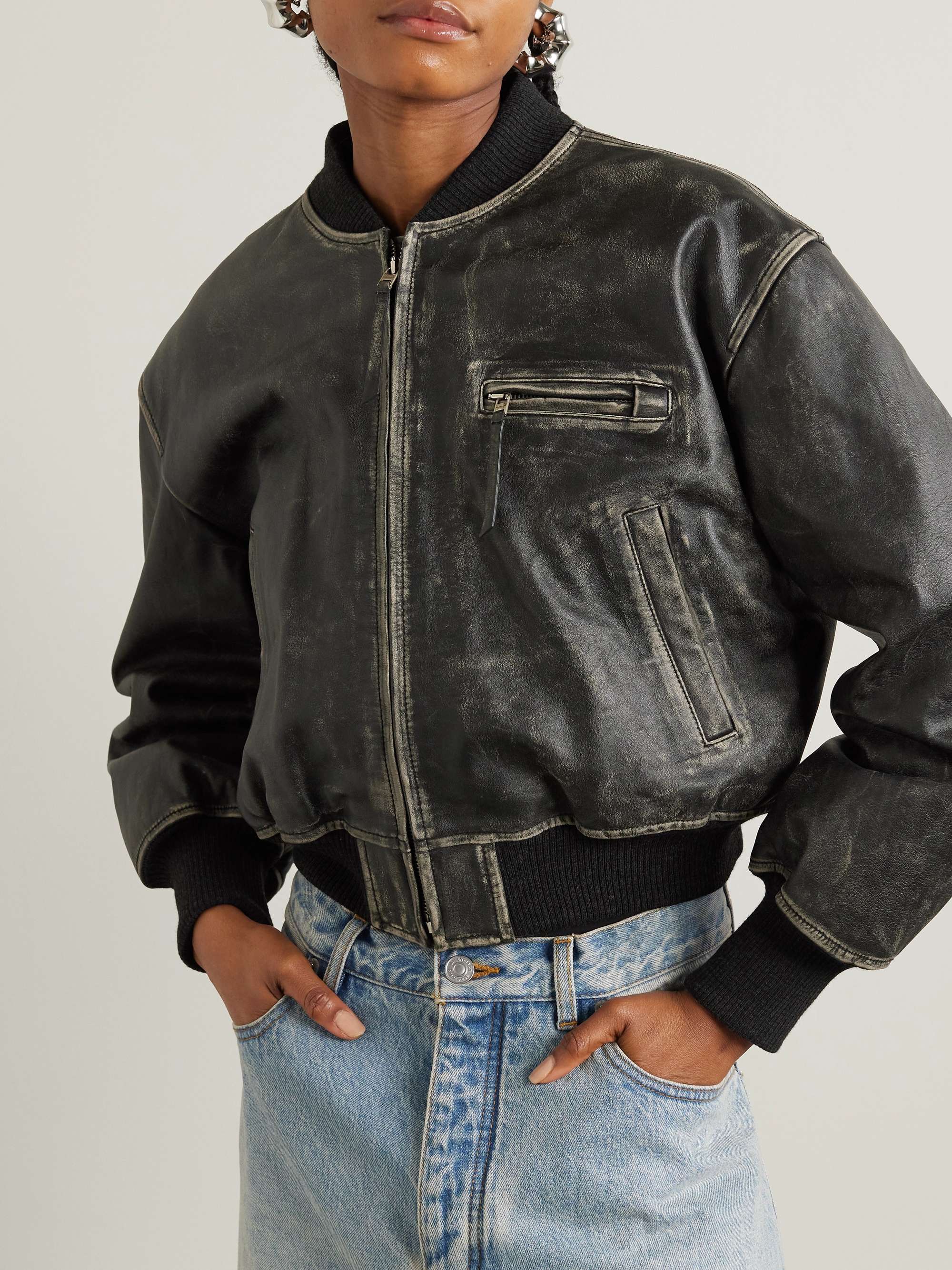 ACNE STUDIOS Distressed leather bomber jacket NETAPORTER