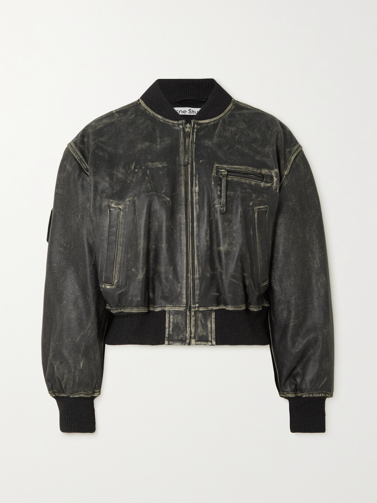 Acne Studios - Distressed Leather Bomber Jacket - Black