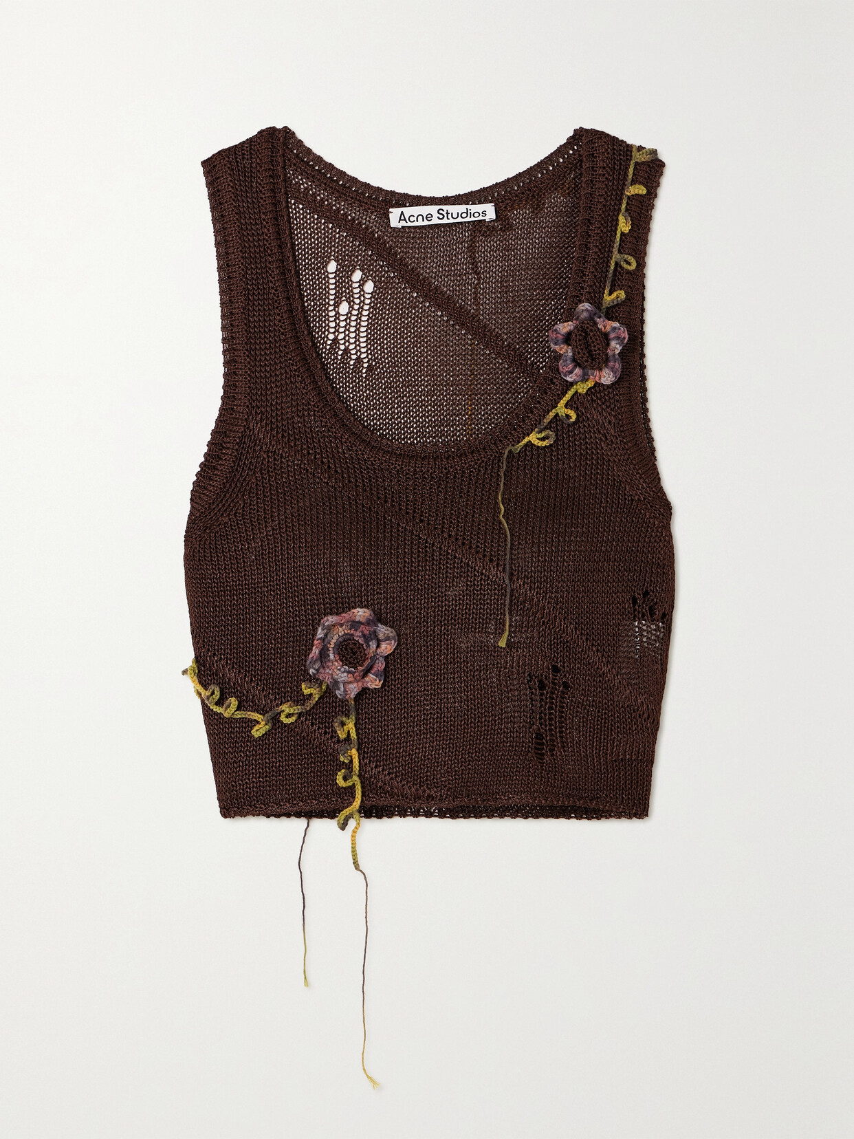 Acne Studios Cropped Distressed Appliquéd Knitted Tank - Brown