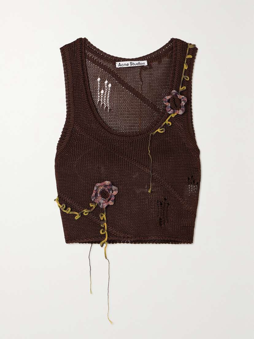 Acne Studios Cropped Distressed Appliquéd Knitted Tank