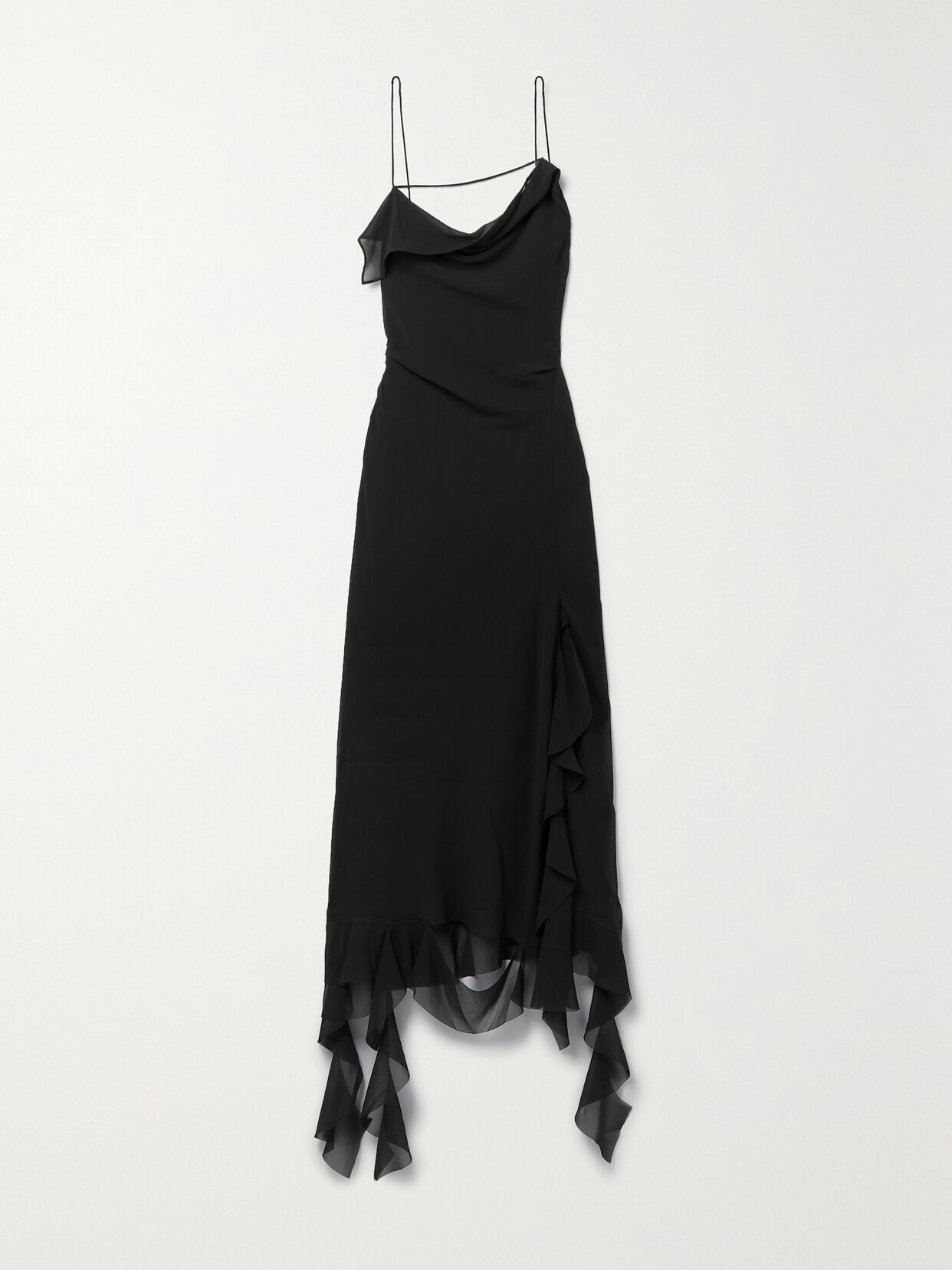 Acne Studios - Asymmetric Layered Ruffled Chiffon Midi Dress - Black