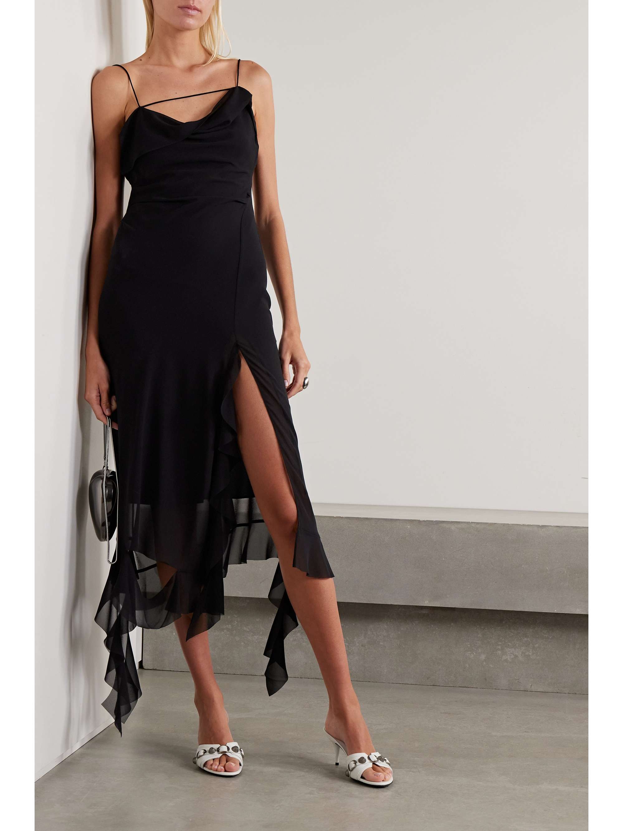 ACNE STUDIOS Asymmetric layered ruffled chiffon midi dress NETAPORTER