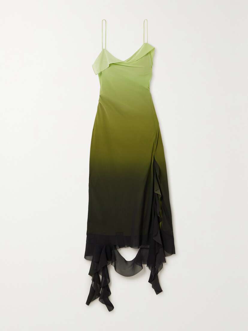 Acne Studios Asymmetric Ruffled Ombré Chiffon Midi Dress