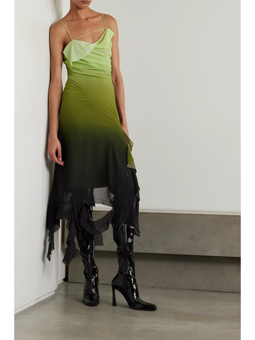 Acne Studios Asymmetric ruffled ombré chiffon midi dress