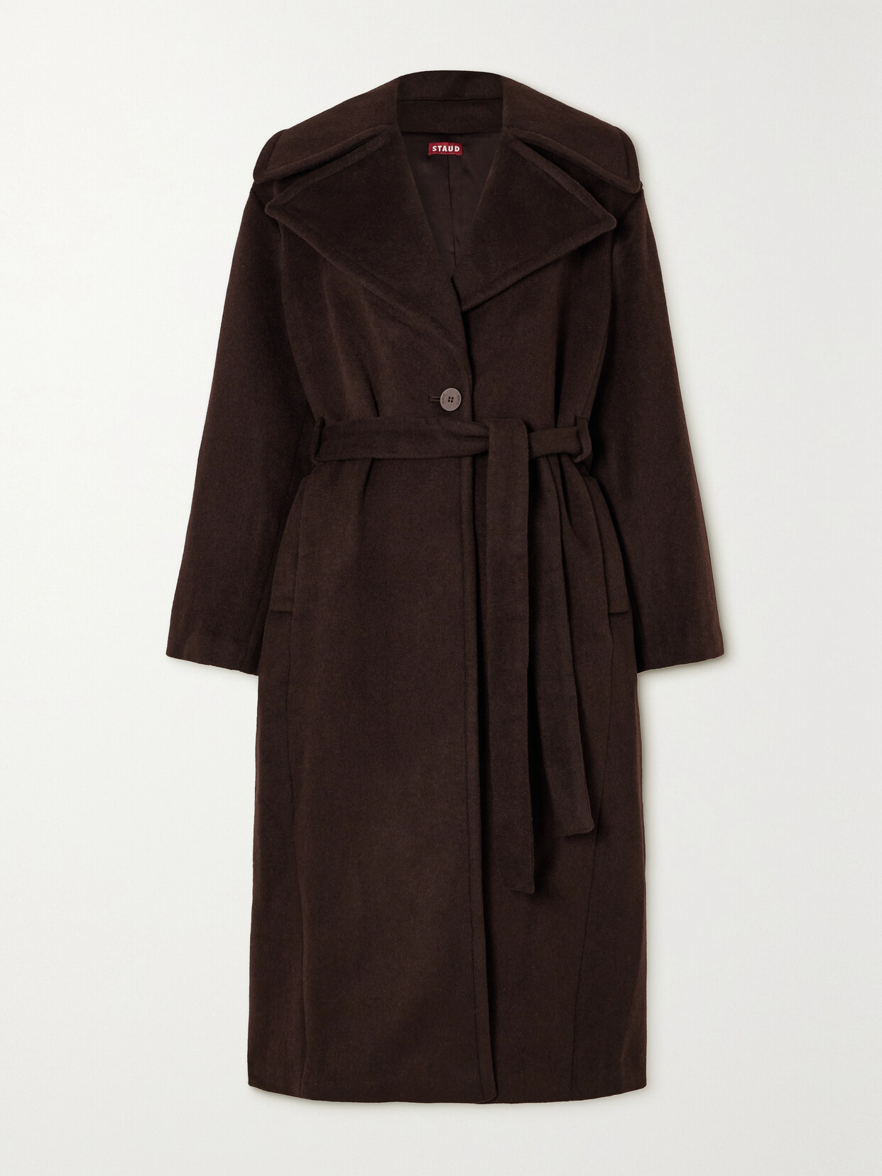 STAUD - Carver Belted Wool-blend Coat - Brown