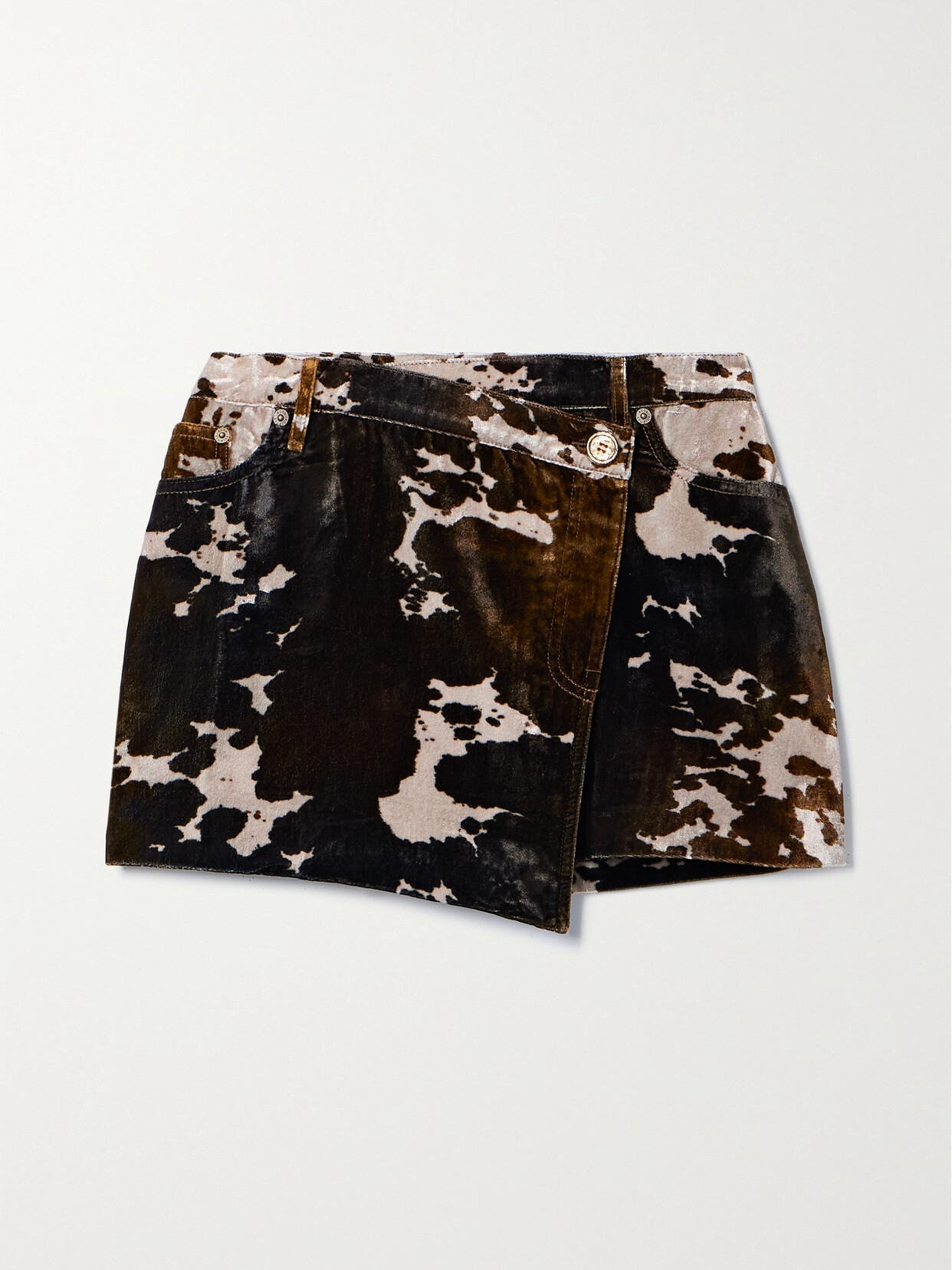 Acne Studios - Asymmetric Printed Velvet Mini Wrap Skirt - Brown