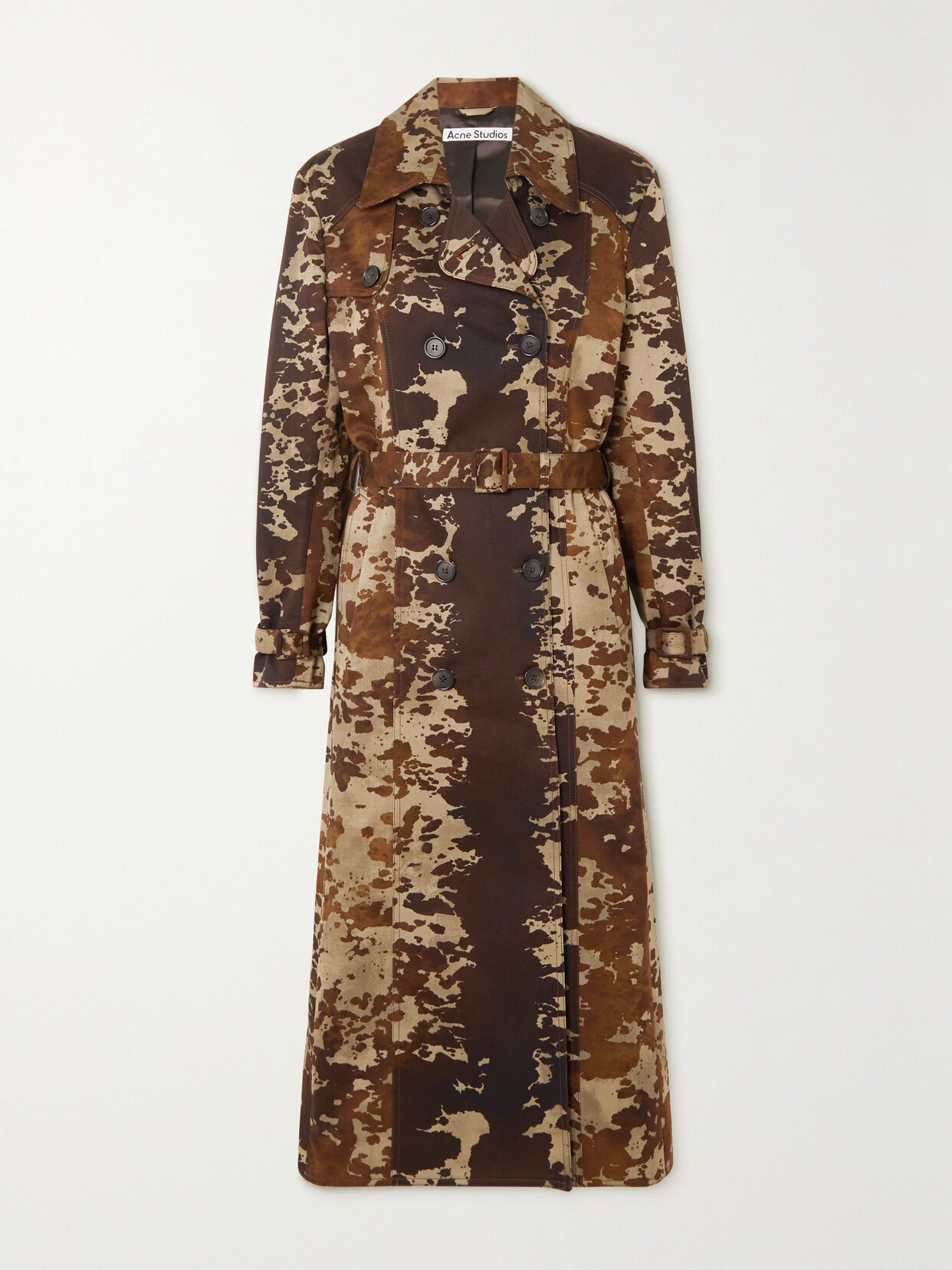 Shop Acne Studios Double-breasted Cow-print Cotton-gabardine Trench Coat In Brown