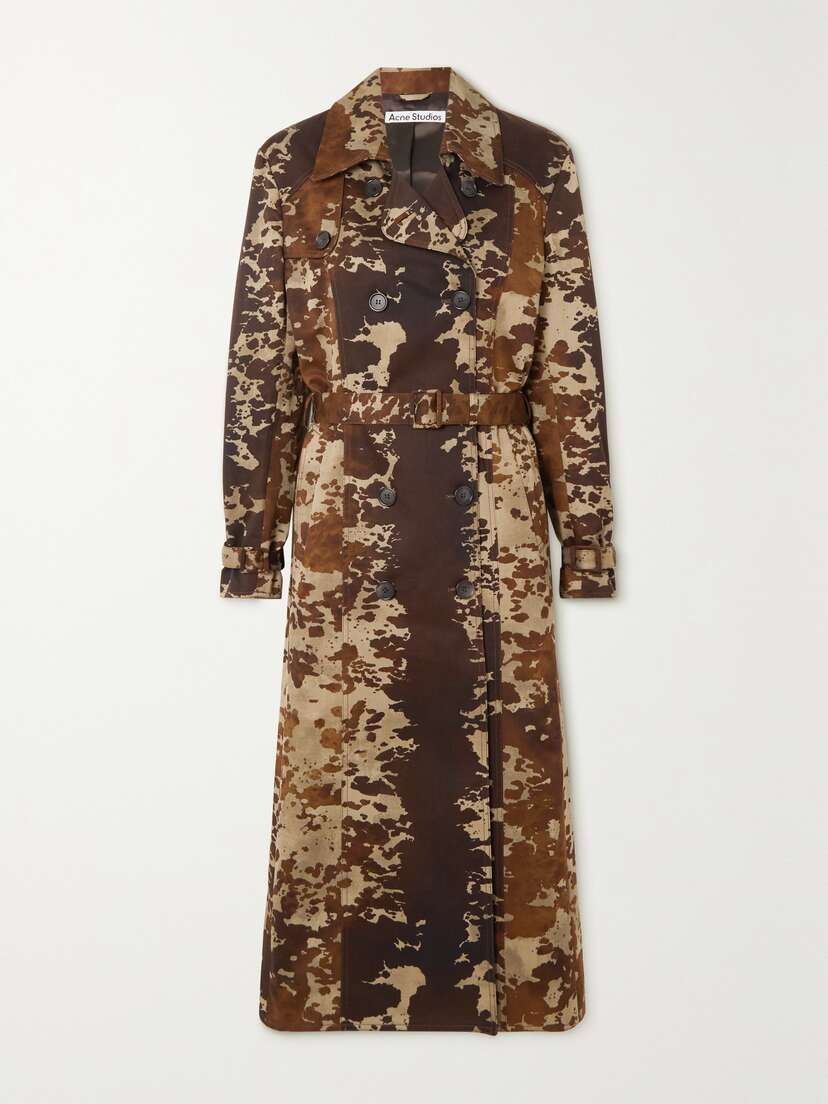 Acne Studios Double-breasted Cow-print Cotton-gabardine Trench Coat