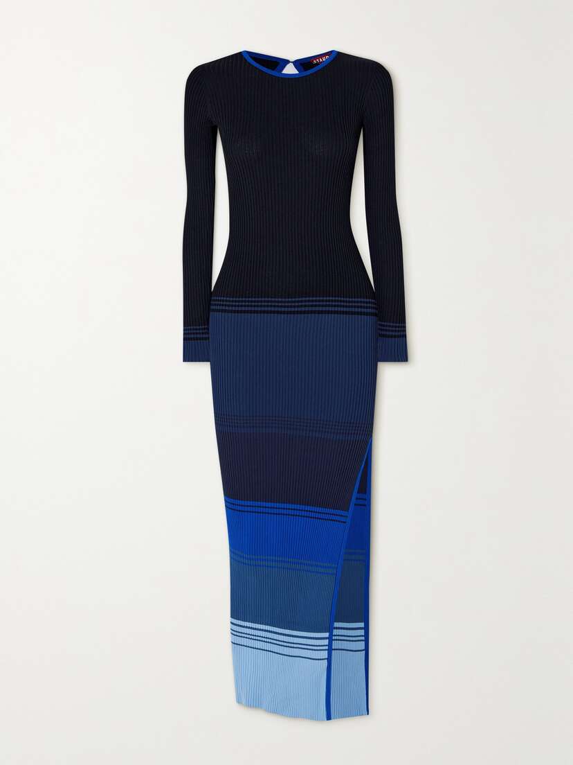 Staud Edna Open-back Striped Ribbed-knit Midi Dress - x large
