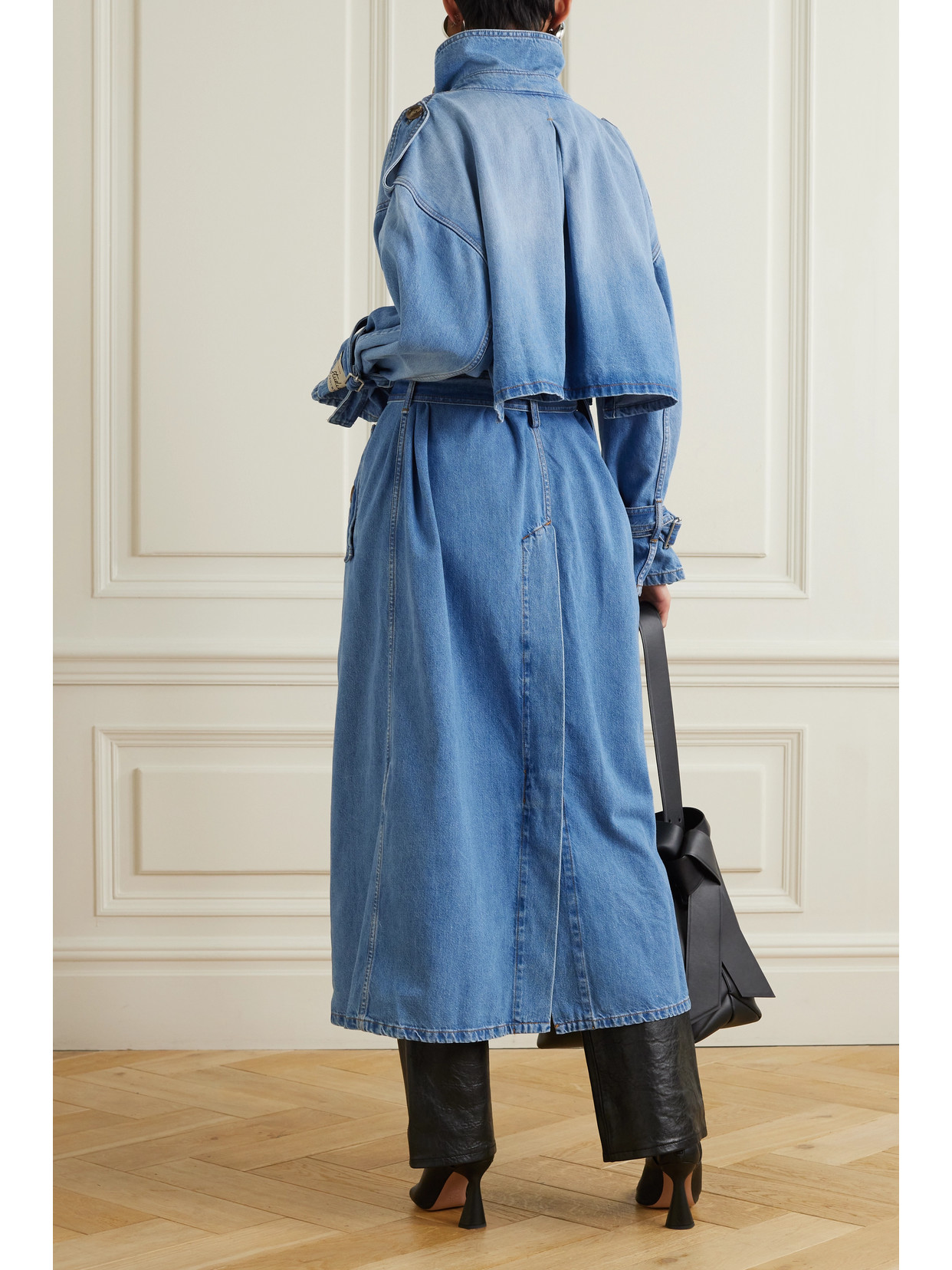 Shop Acne Studios Belted Denim Trench Coat In Blue