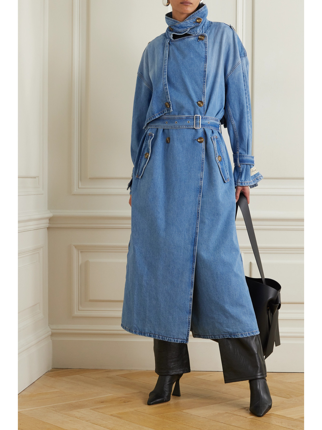 Acne Studios Denim Double-breasted Trench Coat In Light Blue