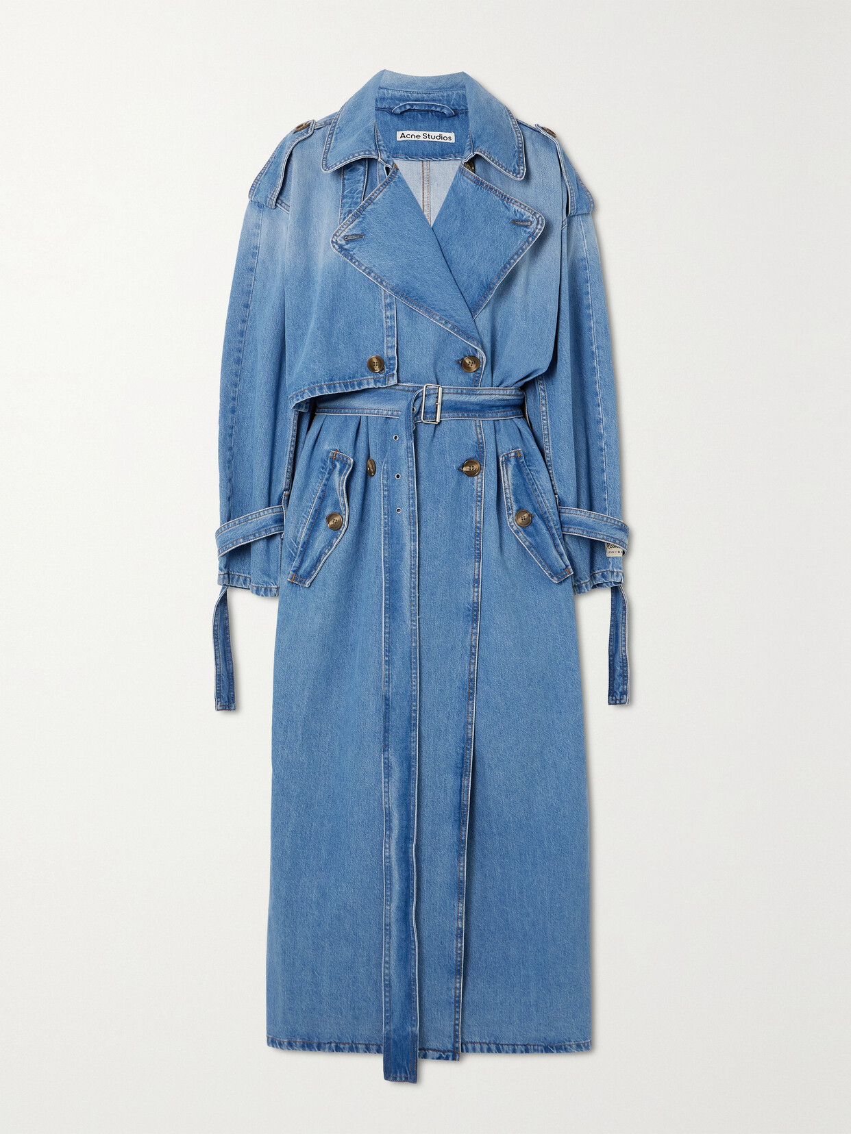 Acne Studios Denim Double-breasted Trench Coat In Light Blue