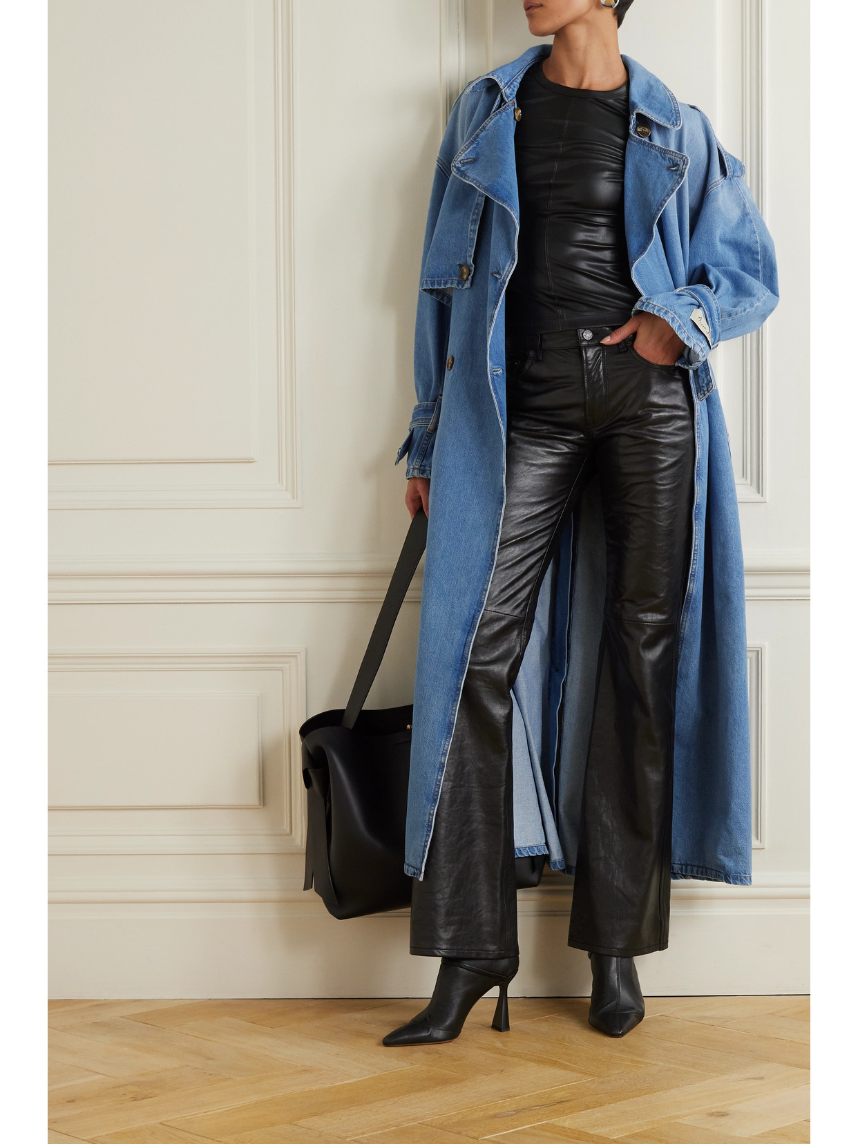 Shop Acne Studios Belted Denim Trench Coat In Blue