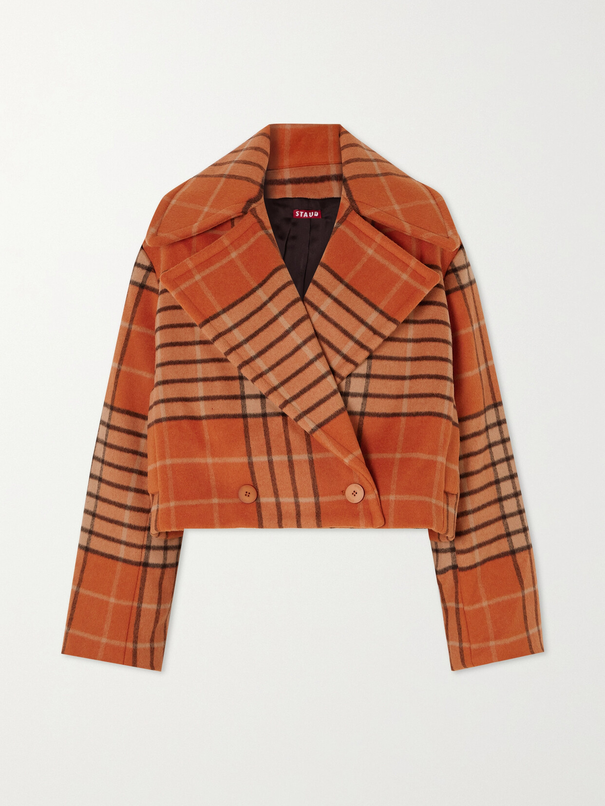 STAUD - Mini Carver Double-breasted Checked Wool-blend Coat - Orange