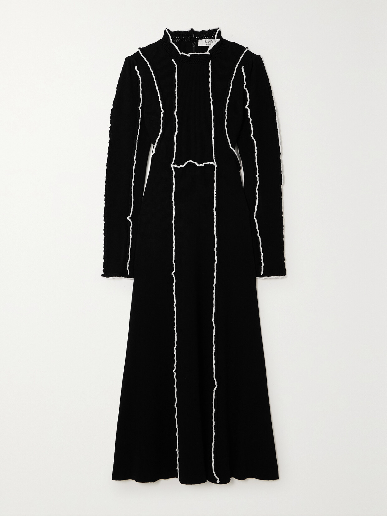 Sea Elin Two-tone Ribbed Merino Wool Midi Dress - Black