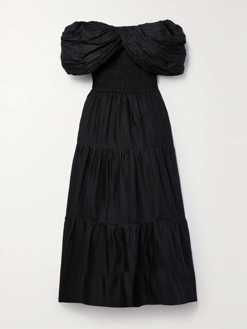 Sea Loren Off-the-shoulder Gathered Ramie Midi Dress - x large