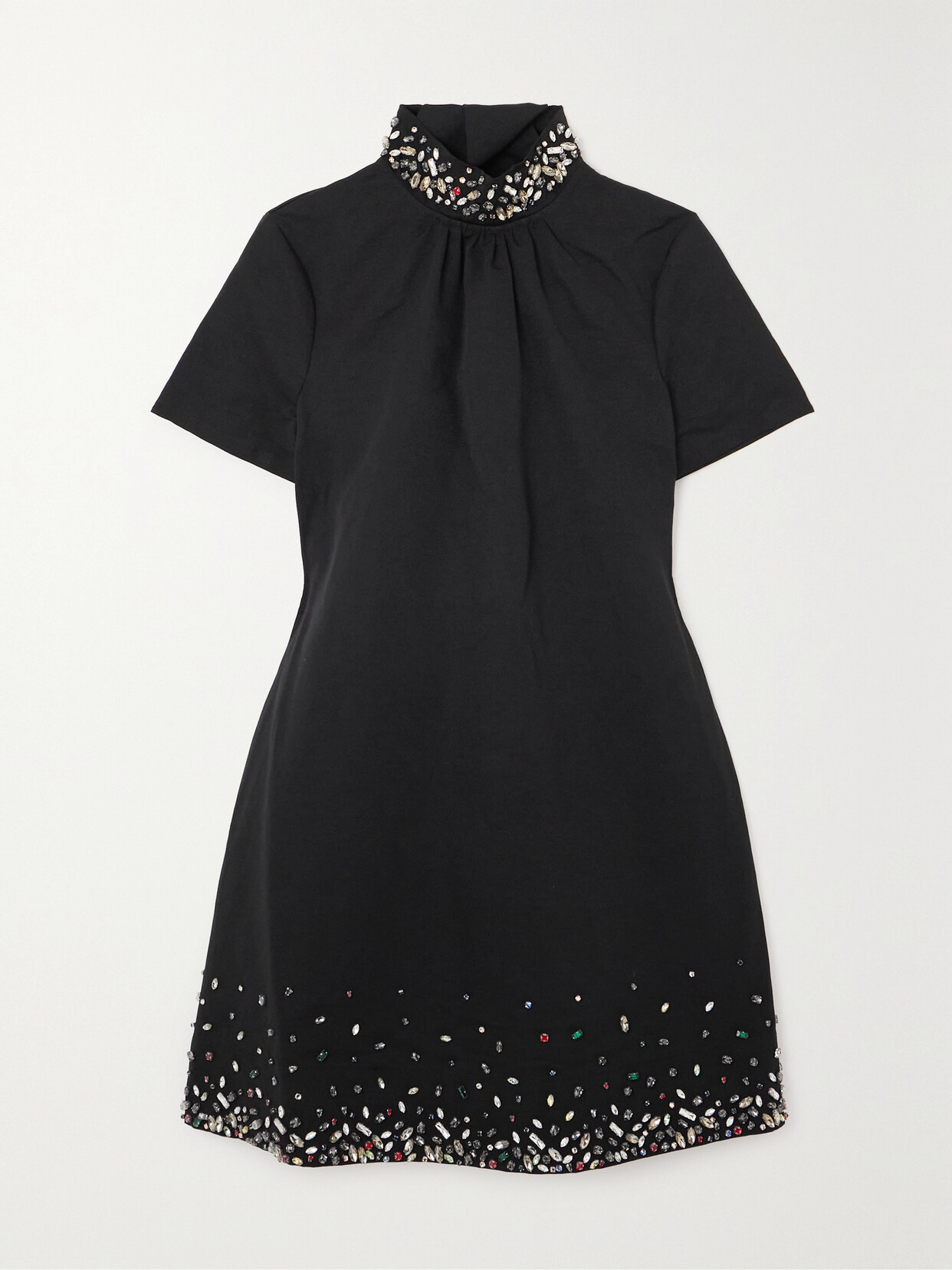 STAUD - Ilana Crystal-embellished Cotton-blend Mini Dress - Black