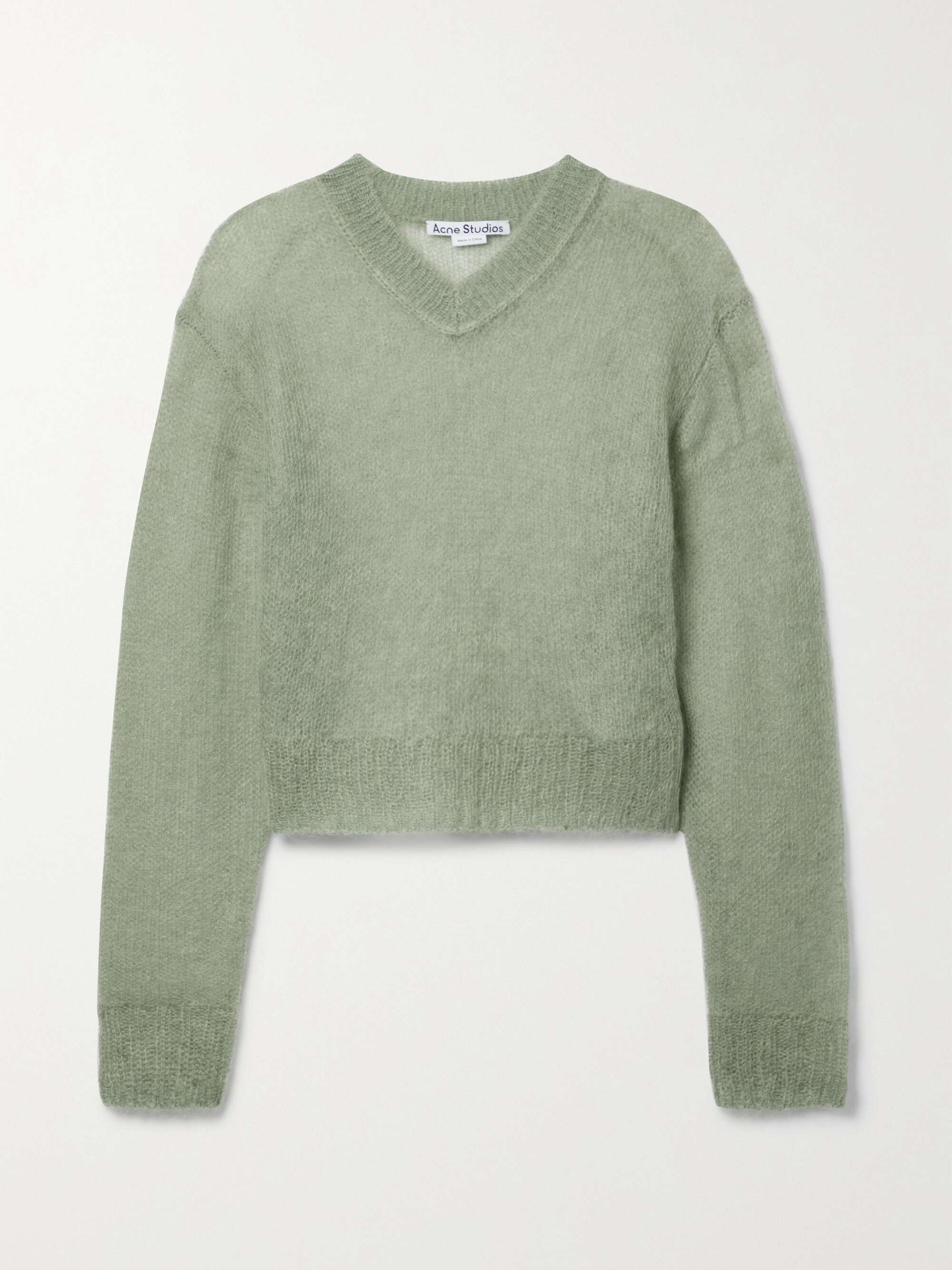 Cropped open knit mohair blend sweater